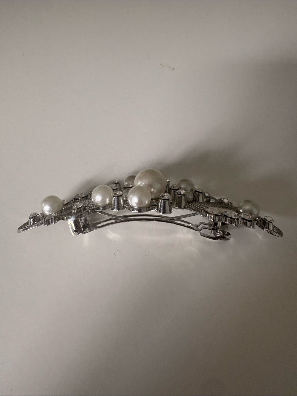 Pearl & Crystal Silver Hair Barrette - Picture 2 of 4
